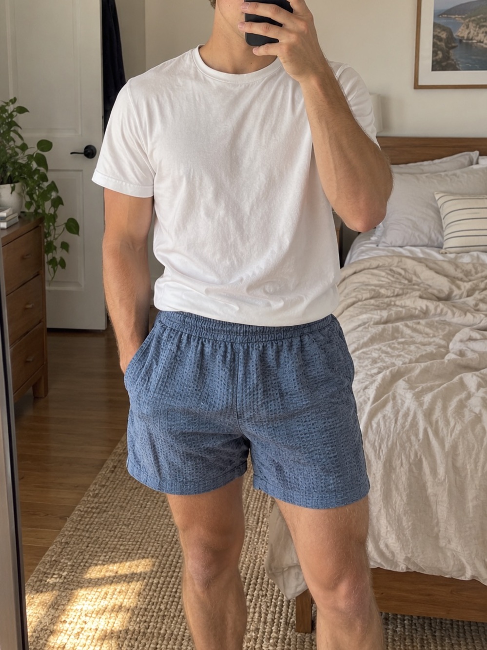Abercrombie & Fitch men’s Blue Textured Elastic-Waist Shorts size small